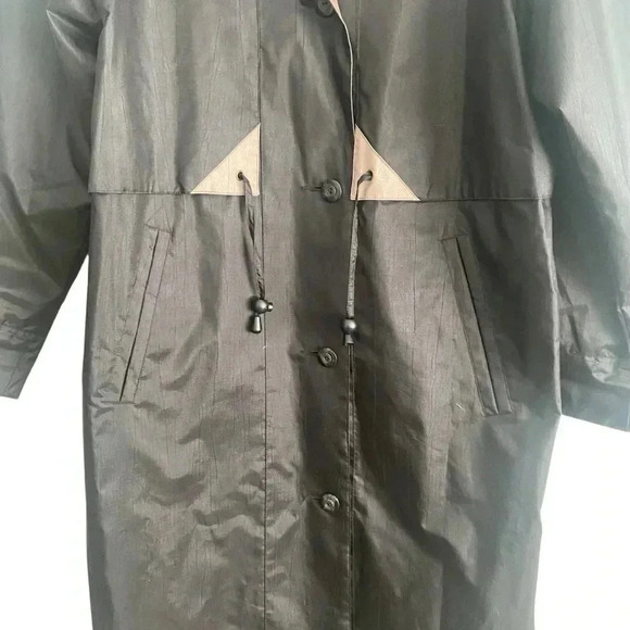 Totes Rainwear Women’s Trenchcoat Raincoat Size 8P Black Pewter Collar Classic - Picture 5 of 11